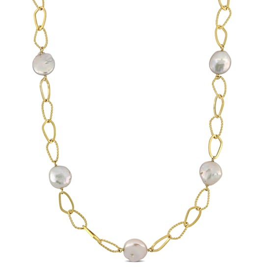 9-10 MM Freshwater Cultured Pearl Necklace in 18K Yellow Gold Over
Sterling Silver