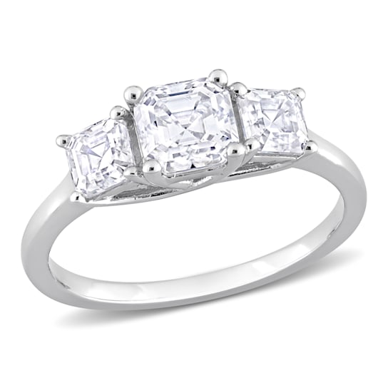 1 3/4 CT TGW Created Moissanite 3-Stone Ring in Sterling Silver