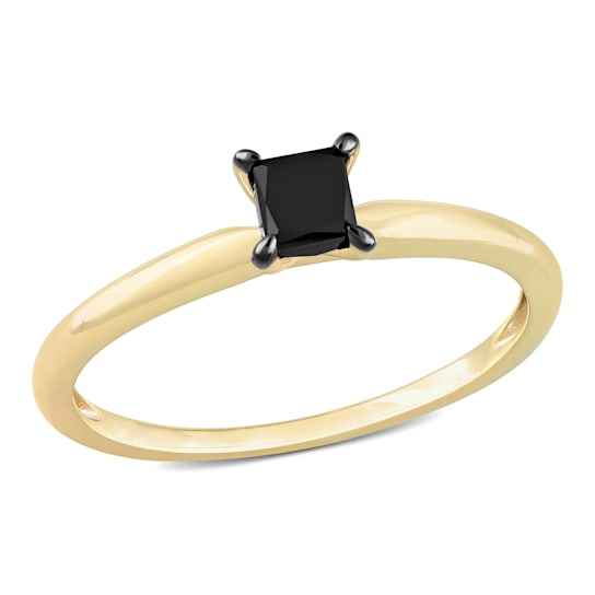 1/2 ct Black Diamond Solitaire Engagement Ring in 10K Yellow Gold