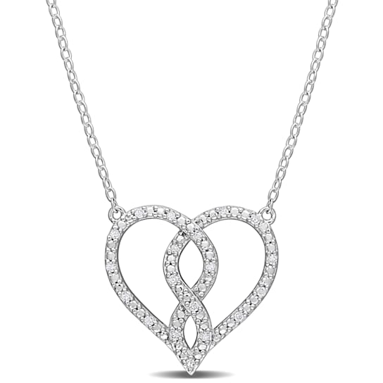 1/10 CT TDW Diamond Heart Pendant with Chain in Sterling Silver