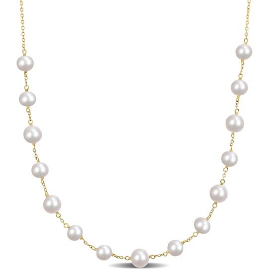 6.5-8.5 MM Freshwater Cultured Pearl Tin Cup Necklace in 18K Yellow Gold
Over Sterling Silver