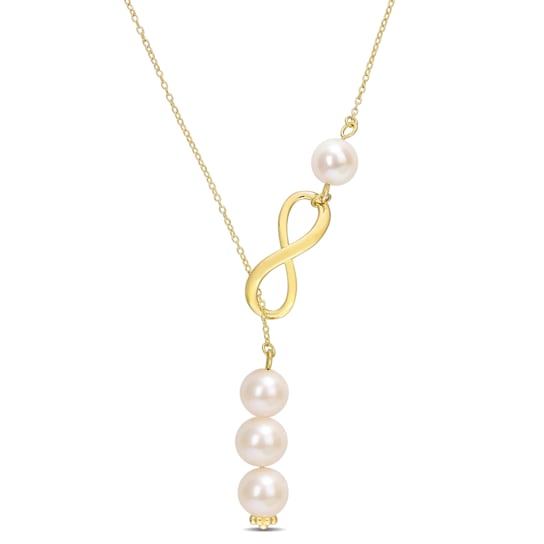 8-9.5 MM Freshwater Cultured Pearl Infinity Lariat Necklace in 18K
Yellow Gold Over Sterling Silver