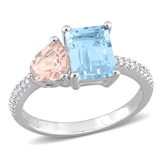2 5/8 CT TGW Sky Blue Topaz and Morganite with 1/10 CT TW Diamond Toi et
Moi Ring in Sterling Silver