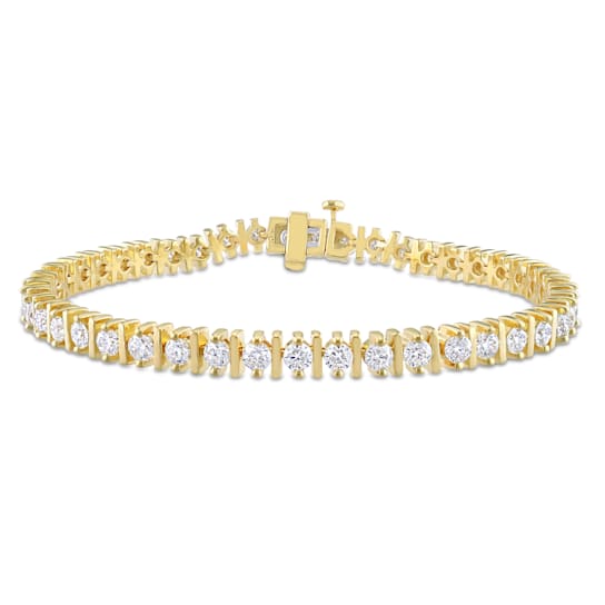 4 1/2 CT DEW Created Moissanite Bar Tennis Bracelet in Yellow Plated
Rhodium Over Sterling Silver