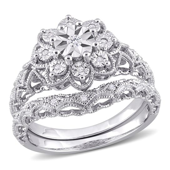 1/10 CT TW Diamond Vintage Bridal Set in Sterling Silver