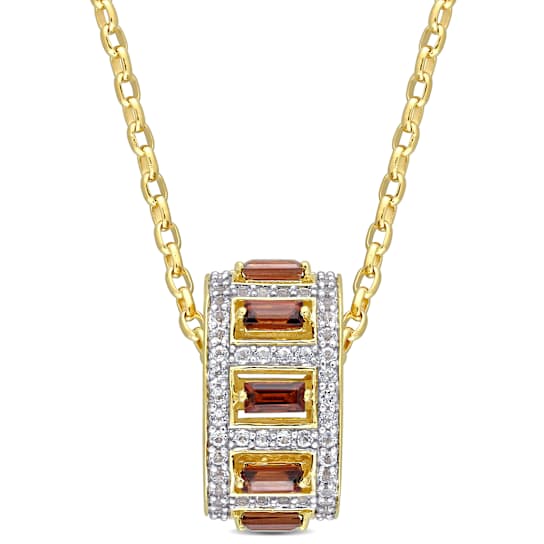 2 1/2 CT TGW Garnet and White Topaz Pendant with Chain in Yellow Plated
Sterling Silver