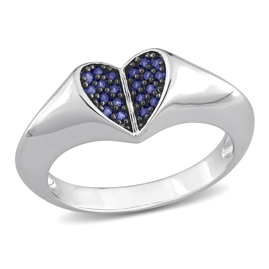 1/5 CT TGW Created Blue Sapphire Heart Ring in Sterling Sliver with
Black Rhodium Plated