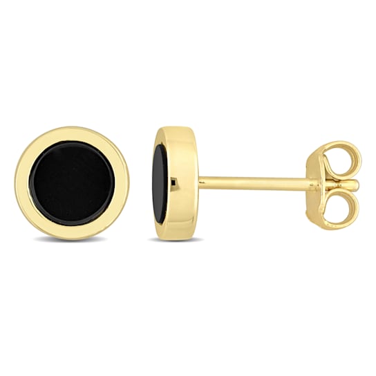 5/8ctw Black Onyx Stud Earrings in 18K Yellow Gold Over Sterling Silver