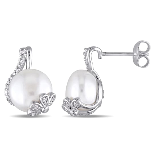 10-10.5 MM Freshwater Cultured Pearl and 1/10 CT TW Diamond Swirl
Earrings in Sterling Silver
