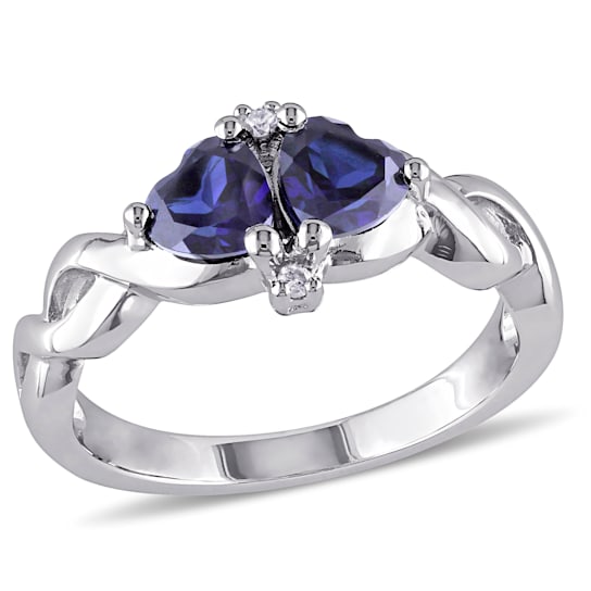 1 1/8 CT TGW Created Blue Sapphire and Diamond Accent Double Heart
Infinity Ring in Sterling Silver
