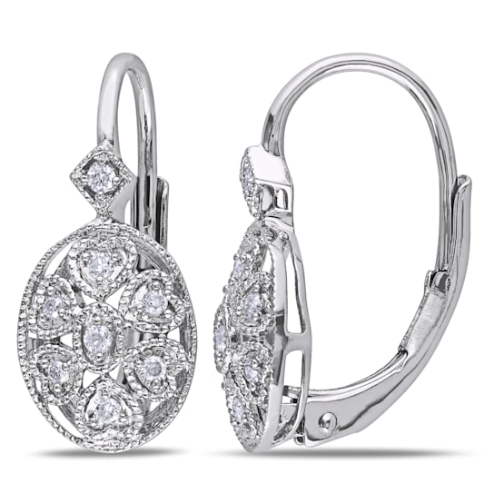 1/8 CT TW Diamond Vintage Heart Leverback Earrings in Sterling Silver