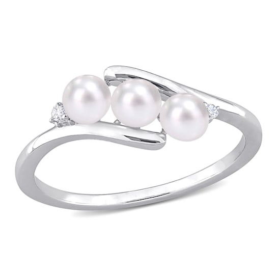 3.5-4MM Freshwater Cultured Pearl and Diamond Accent 3-Stone Bypass Ring
in Sterling Silver