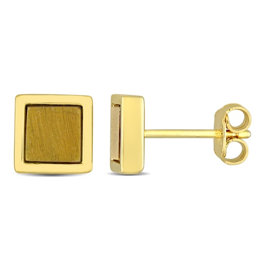 1ctw Tiger Eye Square Stud Earrings in 18K Yellow Gold Over Sterling Silver