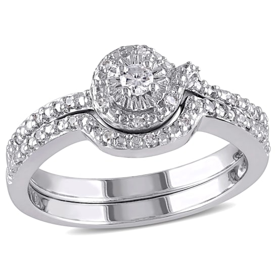 1/7 CT TW Diamond Halo Bridal Set in Sterling Silver