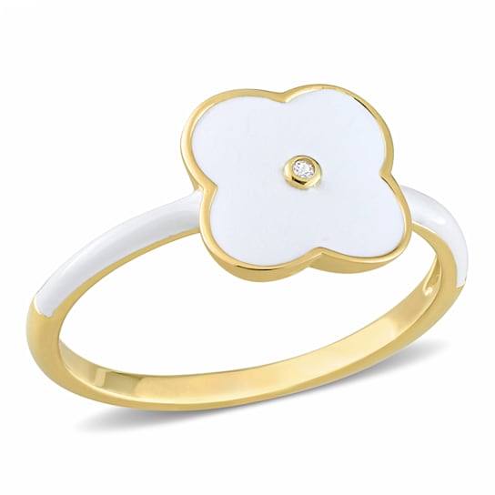 0.01 CT TGW Created White Sapphire Floral White Enamel Ring in Yellow
Plated Sterling Silver