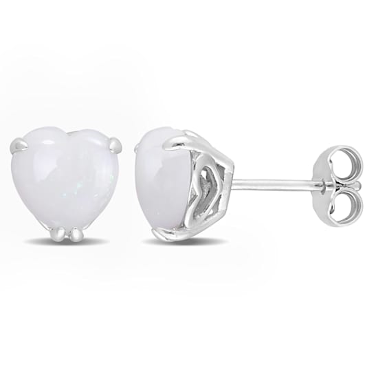2 2/5 CT TGW Heart Shape Opal Stud Earrings in Sterling Silver