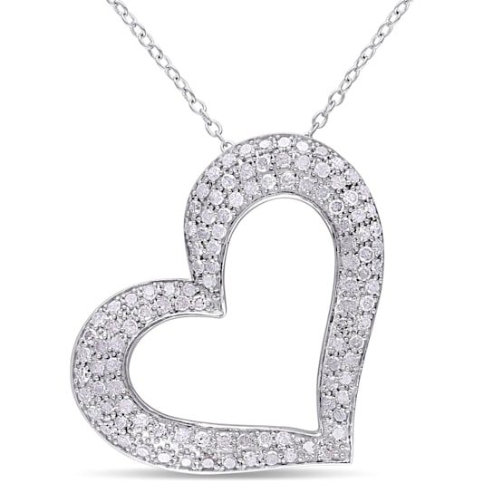 1 CT TW Diamond Heart Pendant with Chain in Sterling Silver