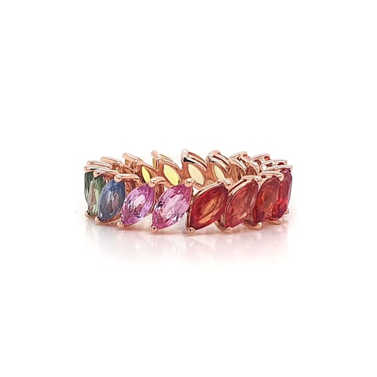14K Yellow Gold Rainbow Sapphire Marquise Band Ring