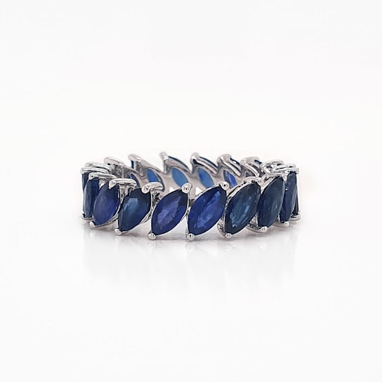 14K White Gold Blue Sapphire Marquise Band Ring