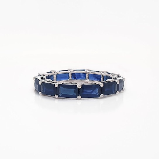 14K White Gold Blue Sapphire Octagon East-West Band Ring