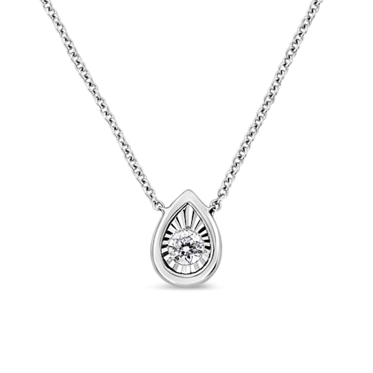 0.10ctw Pear Diamond Miracle-Set Solitaire 10K White Gold Necklace