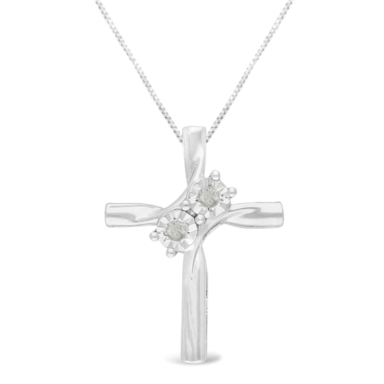 1/10ctw Diamond 2-Stone 'Together Forever' Cross Sterling Silver Pendant
Necklace with 18" Chain