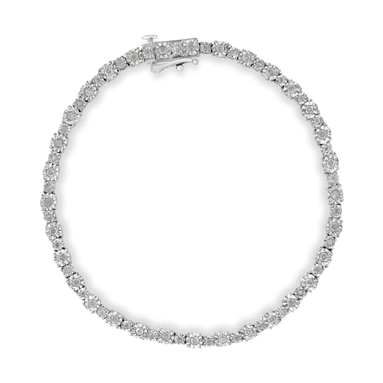 1.00ctw Round White Diamond Miracle-Set Sterling Silver Tennis Bracelet