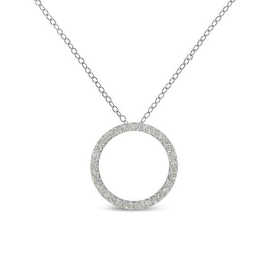 3/4ctw Round-Cut Diamond Open Circle Halo Sterling Silver Pendant
Necklace with 18" Chain