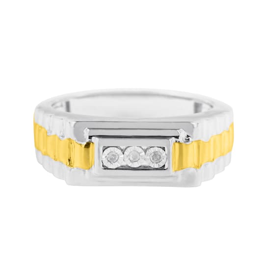 10K Yellow Gold Over Sterling Silver Diamond 3 Stone Men's Ring (I-J
Color, I2-I3 Clarity)