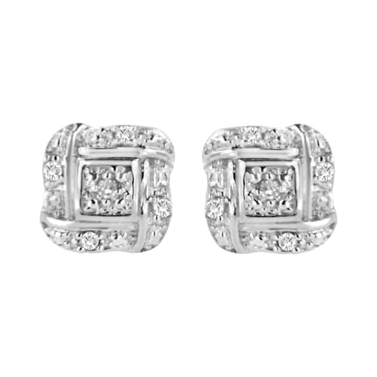 Round-Cut Diamond-Accent Sterling Silver Swirl Square Knot Stud Earrings
