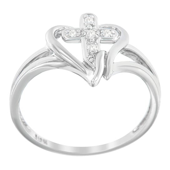 10K White Gold Diamond-Accented Cross & Open Heart Promise Fashion
Ring (H-I Color, I1-I2 Clarity)