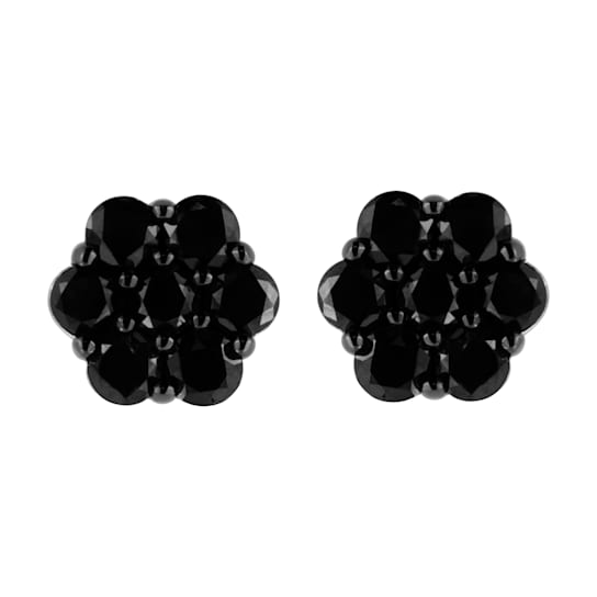 Sterling Silver 4.0ctw Prong Set Round-Cut Treated Black Diamond Floral
Cluster Stud Earrings