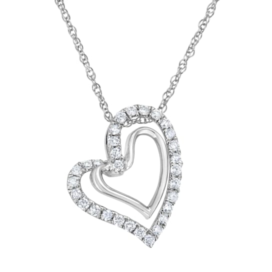 .925 Sterling Silver 1/2 cttw Lab-Grown Diamond Double Heart Pendant Necklace