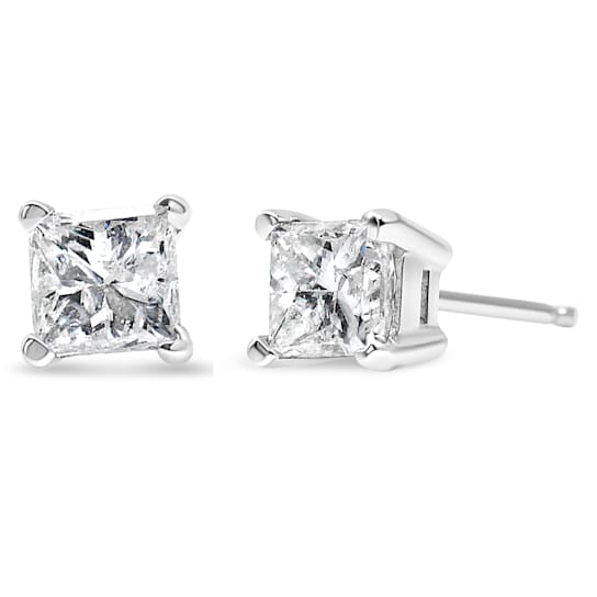 18K White Gold AGS Certified 1.0ctw Princess-Cut Solitaire Diamond Screw
Back Stud Earrings