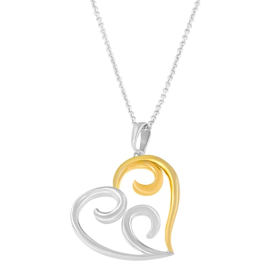 Open Heart with Swirls 10K Yellow Gold Over Sterling Silver Necklace