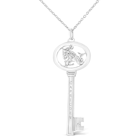.925 Sterling Silver Diamond Accent Zodiac Key Pendant Necklace