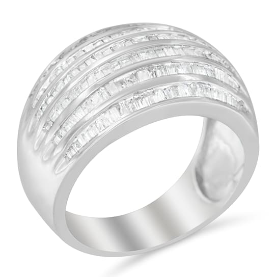 1.00ctw Baguette Diamond 6-Row Sterling Silver Ring