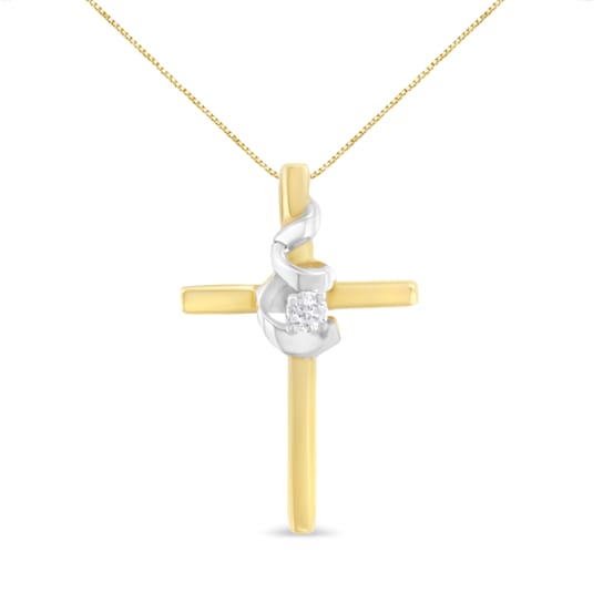 Diamond-Accented Spiral & Cross 10K Yellow & White Gold Pendant
Necklace with 18" Chain