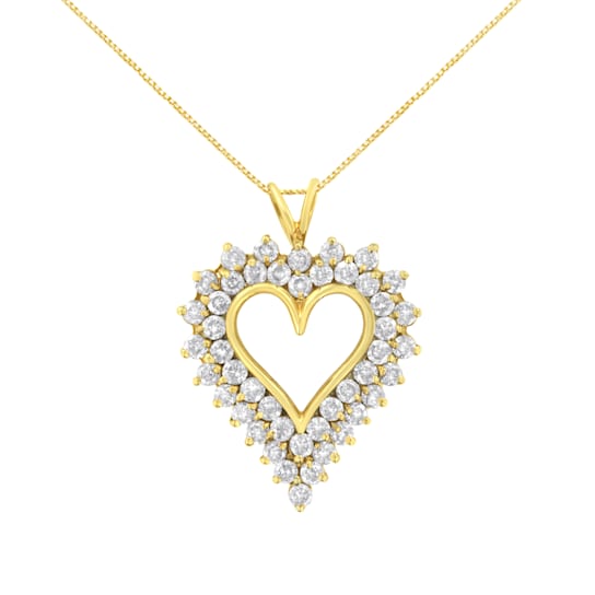 4.00ctw Diamond Cluster 14K Yellow Gold Over Sterling Silver Heart Necklace