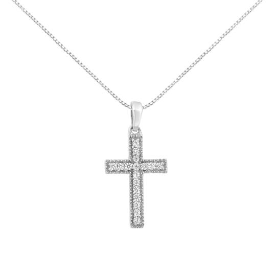 0.14ctw Diamond Cross Sterling Silver Pendant with Chain