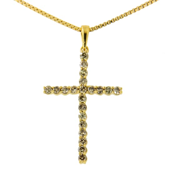 14K Yellow Gold Over Sterling Silver 1/2ctw Champagne Diamond Cross
Pendant w\chain 18"