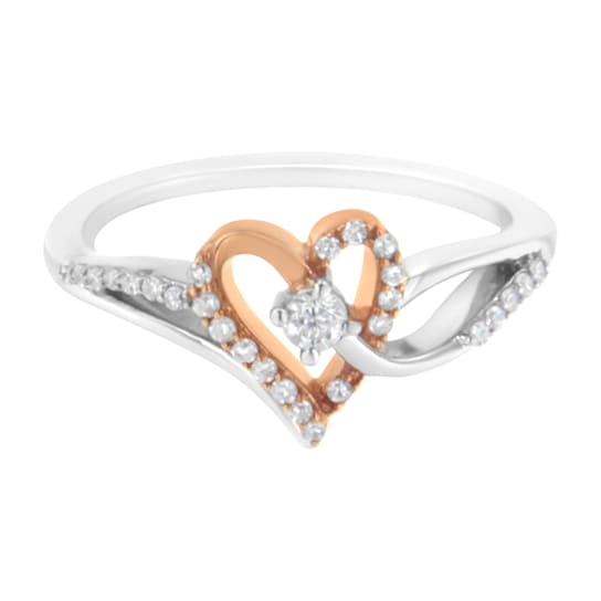 10K Two-tone Gold Over Sterling Silver ⅕ctw Diamond Open Heart Ring (I-J
Color, I2-I3 Clarity)