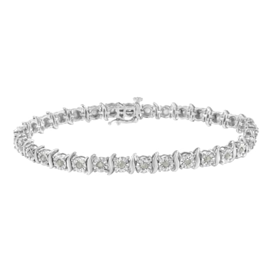 Rhodium Over Sterling Silver 1.0 Cttw Diamond S-Curve Link Tennis
Bracelet, Size 7"