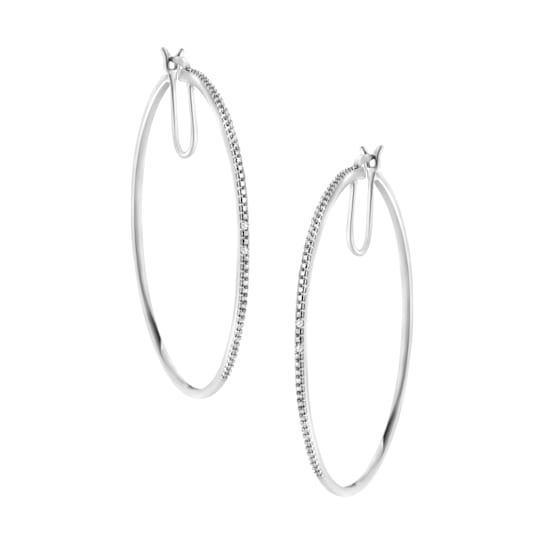 Diamond Accent Sterling Silver Medium Sized Hoops Earrings