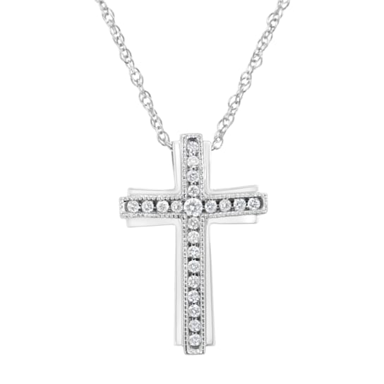 .925 Sterling Silver 1/4 cttw Lab-Grown Diamond Cross Pendant Necklace
(F-G Color, VS2-SI1 Clarity)