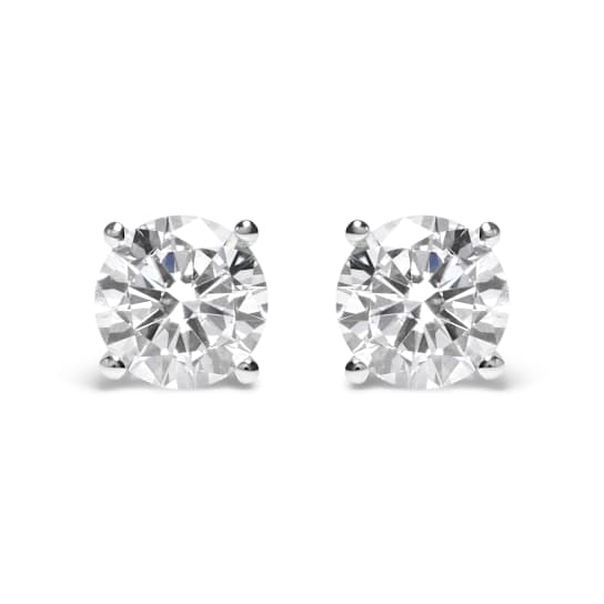 14K White Gold 4.0ctw Round Lab Grown Diamond Classic 4-Prong Stud
Earrings with Screw Backs