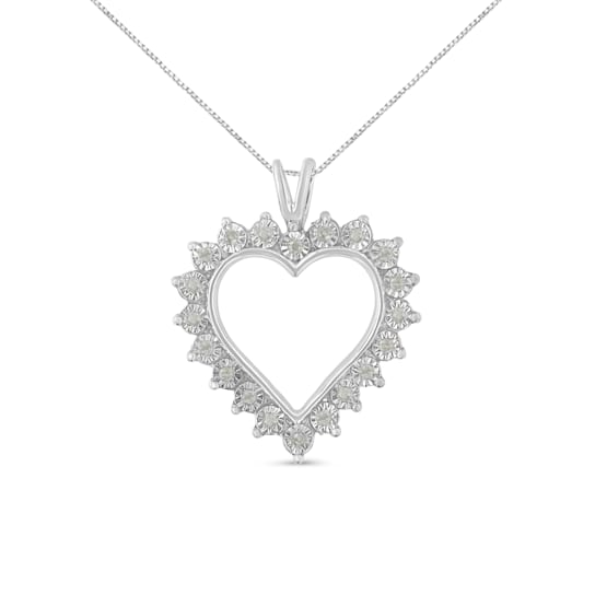 1/10ctw Diamond Open Heart Sterling Silver Pendant Necklace with
18" Chain
