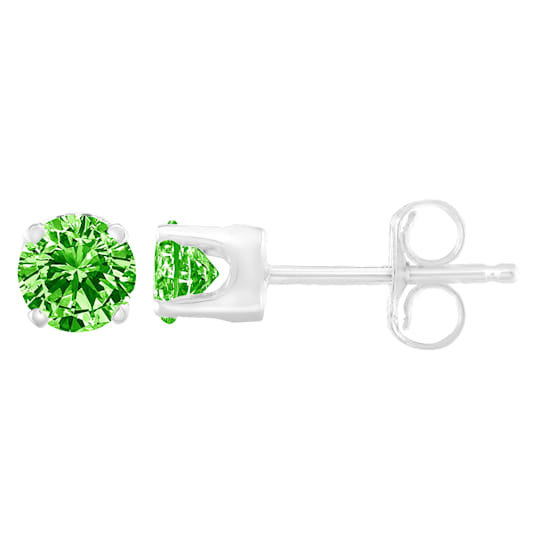 Sterling Silver 1/5ctw Round Brilliant-Cut Green Diamond Classic Stud Earrings