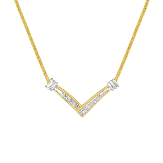 14K Two-tone Gold 1/4ctw Princess Cut Diamond “V” Shape Necklace (H-I
Color, SI2-I1 Clarity)
