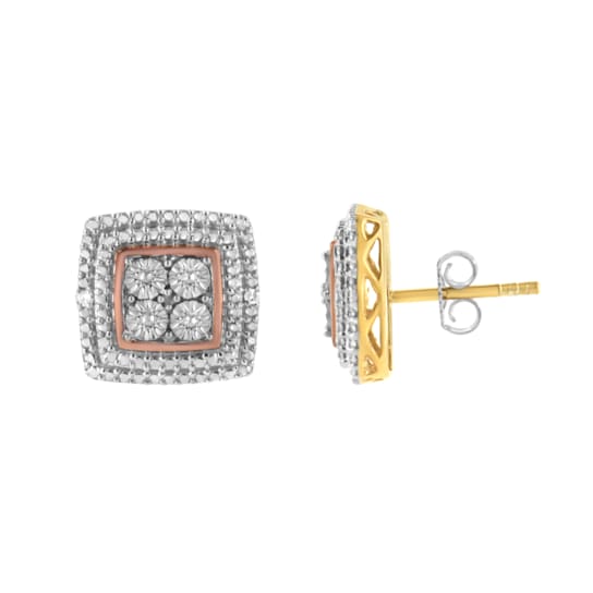 Diamond Accented Square-Shaped 10K Tri-Color Gold Over Sterling Silver
Milgrain Stud Earrings